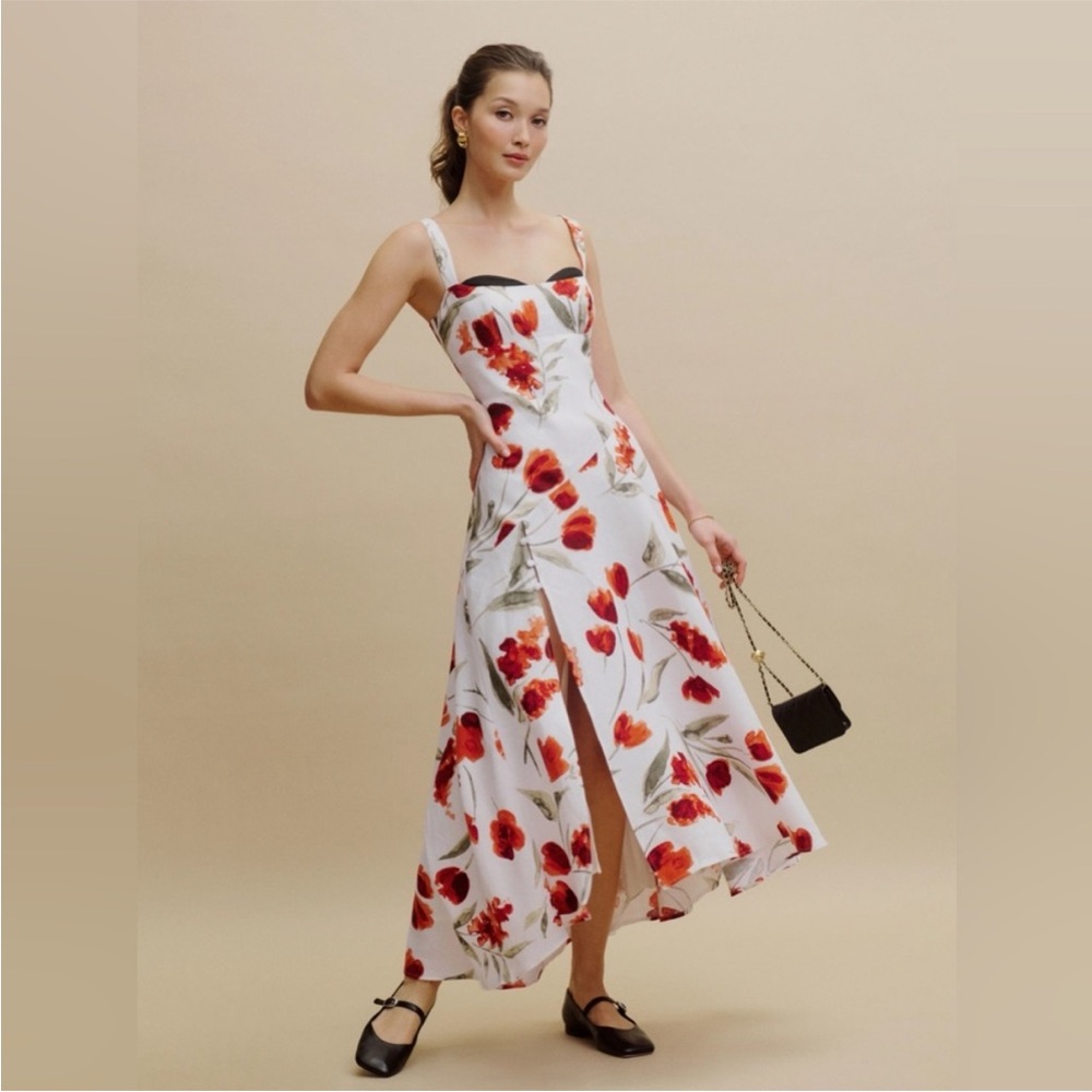 NWT Reformation Bekki Linen White and Red Floral Dress